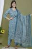 Teal Color Cotton Kurta Palazzo Pant and Dupatta Set