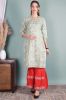 Handwork Pista Green Cotton Kurta with Red Printed Sharara