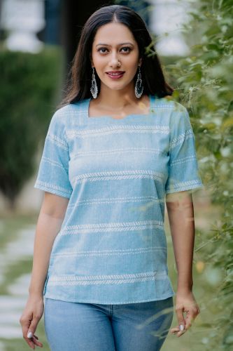 Light Blue Printed Cotton Top