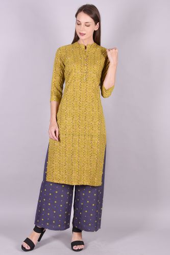 Mehndi Color Printed Handwork Kurta With Palazzo