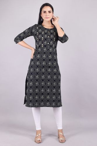 Printed Black Kurta/Kurti with Embellished Detailing