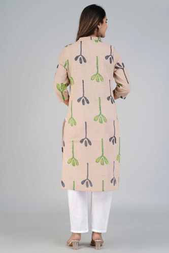 Peach Abstract Printed Straight Cotton Kurta