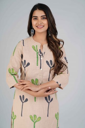 Peach Abstract Printed Straight Cotton Kurta