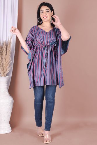 Multi-Coloured Striped Printed Kaftan Top