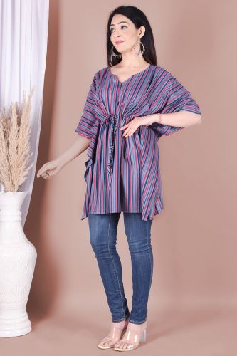 Multi Coloured Striped Printed Cotton Kaftan