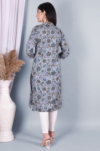 Grey Jaipur Print Straight Cotton Kurta