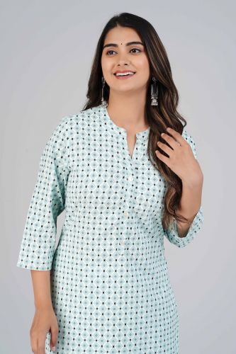 Blue Abstract Printed Straight Cotton Kurta