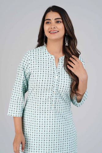 Blue Abstract Printed Straight Cotton Kurta