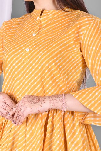 Mustard Leheriya Printed Flared Cotton Top