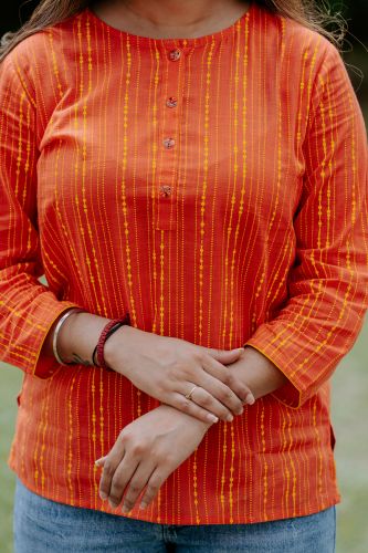 Orange Printed Cotton Ethnic Top