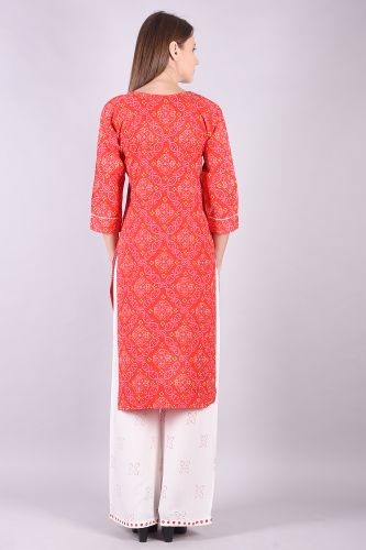 Embroidered Red Bandhej Kurta Palazzo Set