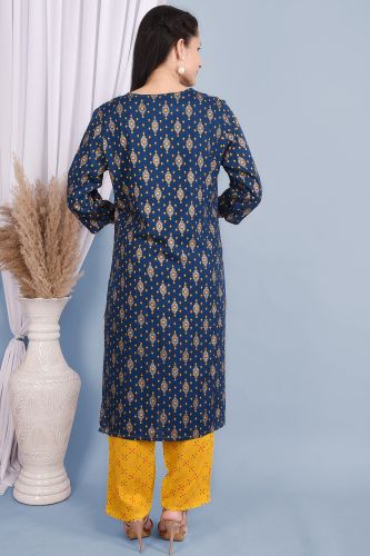 Blue Rayon Gota Patti & Ethnic Printed Kurta With Palazzo