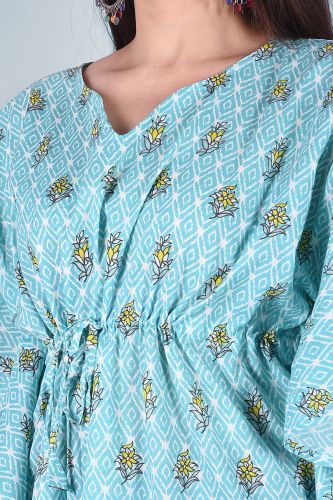 Light Blue Printed Kaftan Cotton Top