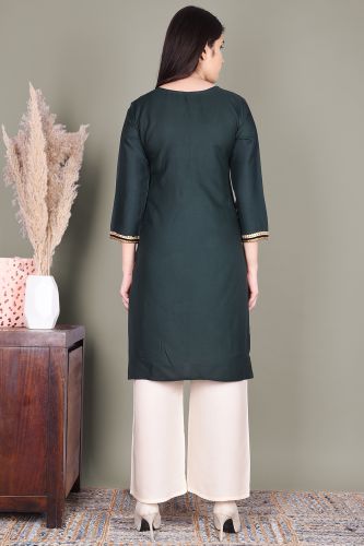 Solid Teal Green Ethnic Rayon Kurta
