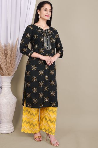 Black Rayon Gota Patti & Rthnic Printed Black Kurta With Palazzo