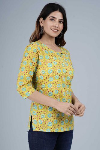 Green Ethnic Printed Cotton Top