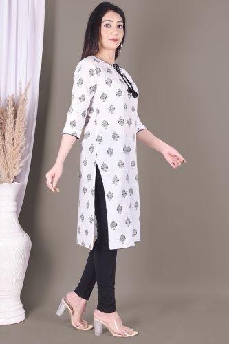 Black and White Cotton Kurti with Neck Strings