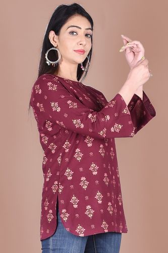 Burgundy Ethnic Printed Cotton Top