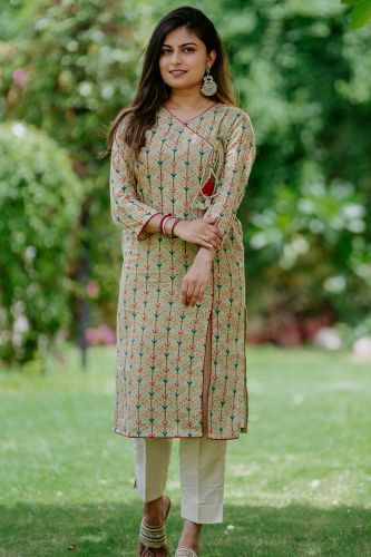 Light Green Printed Cotton Kurta