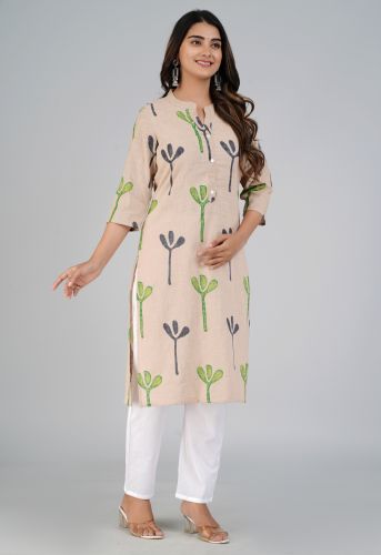 Peach Abstract Printed Straight Cotton Kurta