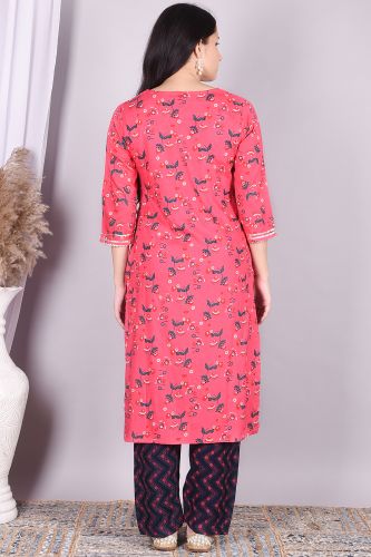 Peach and Navy Blue Printed Rayon Kurta and a Palazzo Set