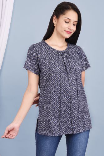 Blue Ethnic Printed Regular Cotton Top