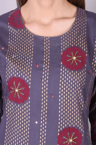 Gold Printed Blueish Grey Kurta with handwork and Gold Printed Palazzo