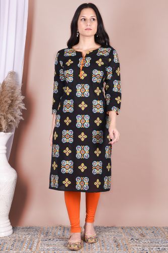 Black Ethnic Motifs Printed Pure Cotton Kurta