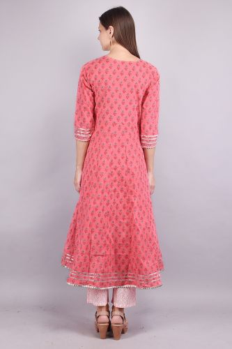 Cotton Solid Gota Patti Work Pink Kurta Palazzo and Dupatta Set