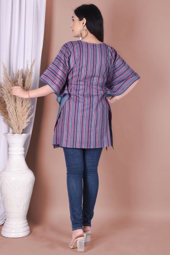 Multi Coloured Striped Printed Cotton Kaftan