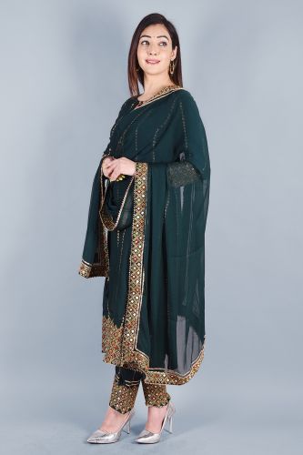 Bottle Green Ethnic Kurta with Palazzo Pants and a Dupatta