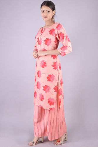 Pink Printed Straight Rayon Kurta With Palazzo