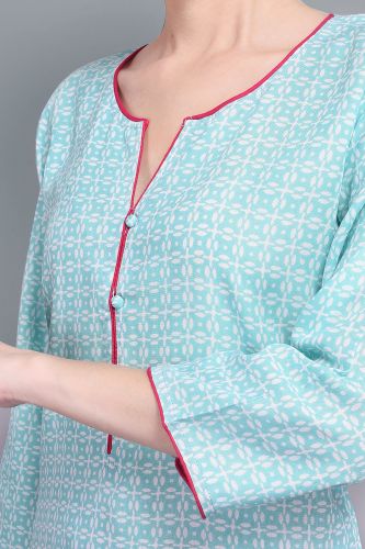 Light Blue Printed Straight Kurta