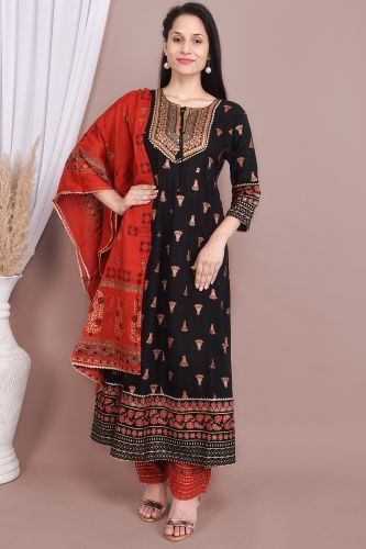 Ethnic Printed Flared Kurta Set With Dupatta 