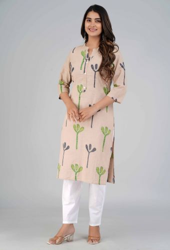 Peach Abstract Printed Straight Cotton Kurta