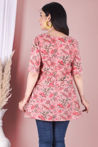 Premium Cotton Mauve and Pink Printed Cotton Top with Belt