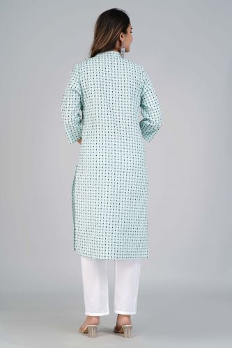 Blue Abstract Printed Straight Cotton Kurta