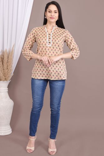 Peach Floral Printed Cotton Top