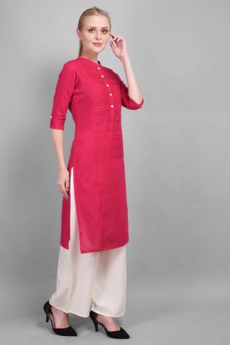Solid Pink Straight Pintex Kurta