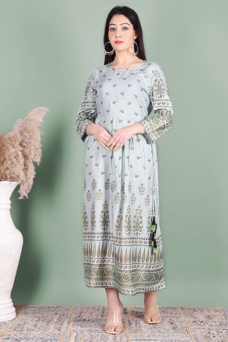 Gold Printed Grey Dress