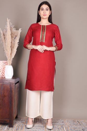 Solid Red Ethnic Rayon Kurta