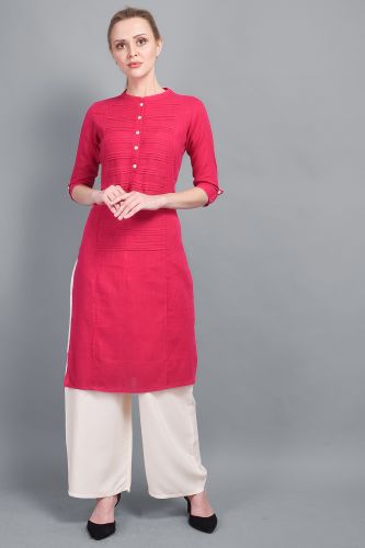 Solid Pink Straight Pintex Kurta