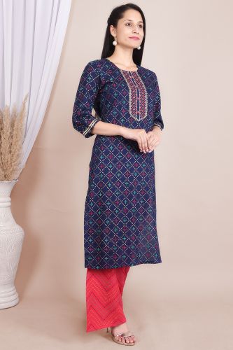 Blue Rayon Ethnic Printed Kurta With Palazzo