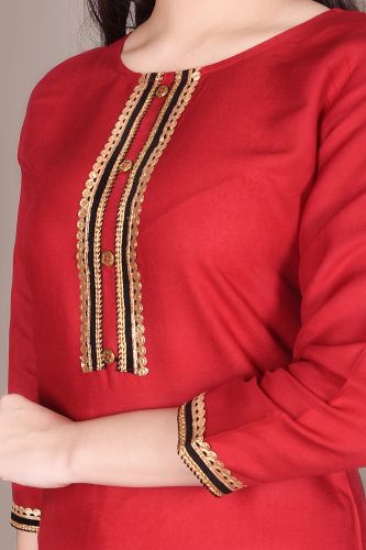 Solid Red Ethnic Rayon Kurta