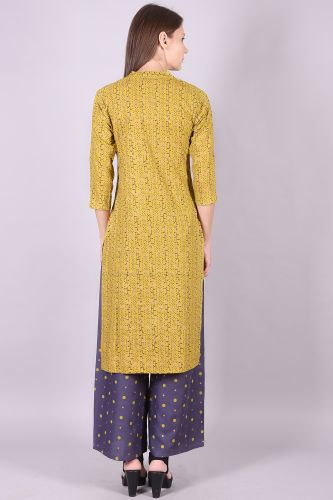 Mehndi Color Printed Handwork Kurta With Palazzo