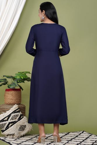 Navy Blue A-Line Long Rayon Kurta