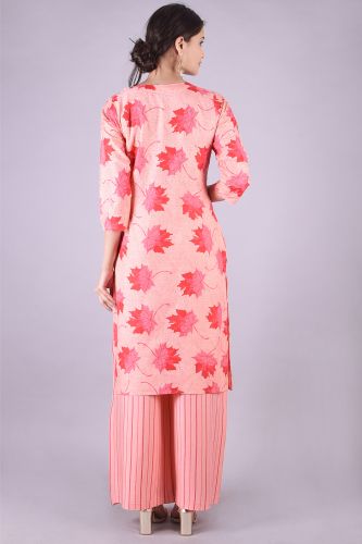 Pink Printed Straight Rayon Kurta With Palazzo