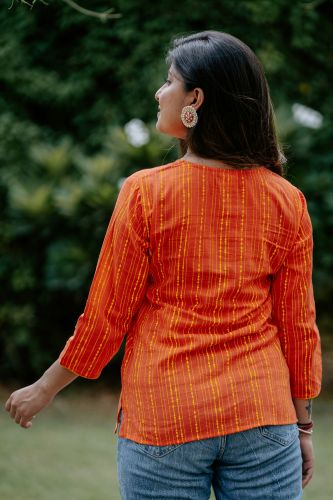 Orange Printed Cotton Ethnic Top