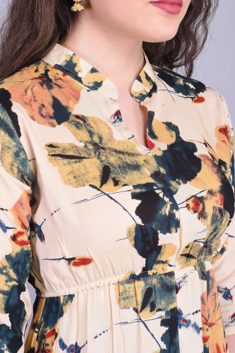 Multi-Colored Rayon Printed Midi One Piece Dress