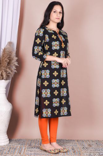 Black Ethnic Motifs Printed Pure Cotton Kurta